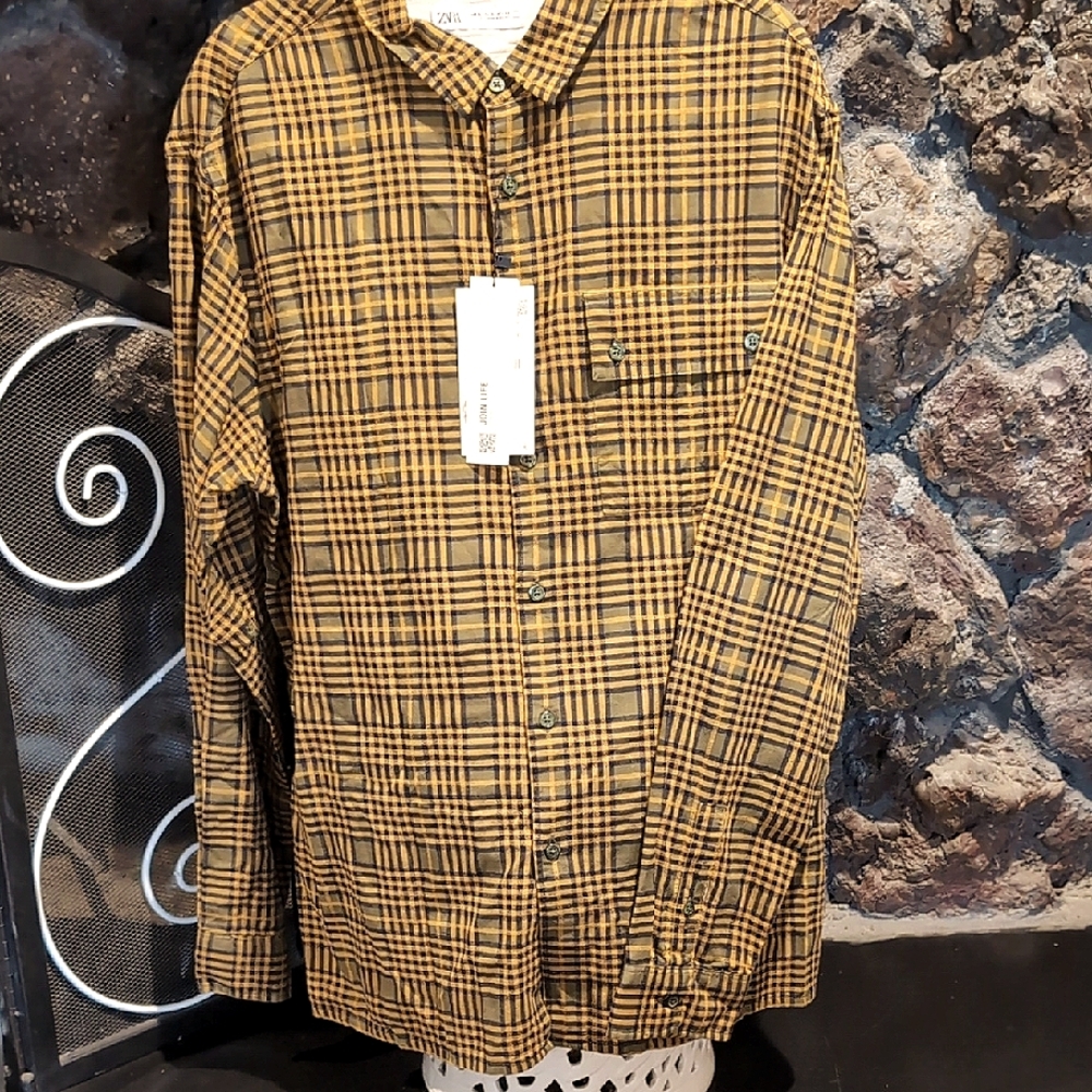 Zara Yellow and Black Checkered Shirt